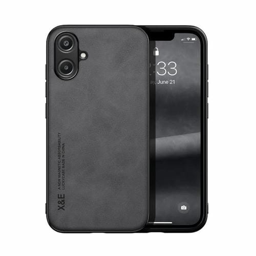 Funda de cuero magnética con textura de piel para Samsung Galaxy A06 5G (gris oscuro)