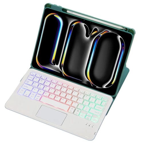 Funda con Teclado Bluetooth Cuero Transparente Acrílico Rotación 360° para iPad Pro 11 (2024) L13-As Control Táctil Retroiluminación (Verde)
