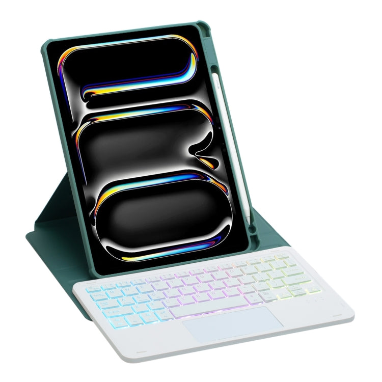 Funda con Teclado Bluetooth Cuero Transparente Acrílico Rotación 360° para iPad Pro 11 (2024) L13-As Control Táctil Retroiluminación (Verde)