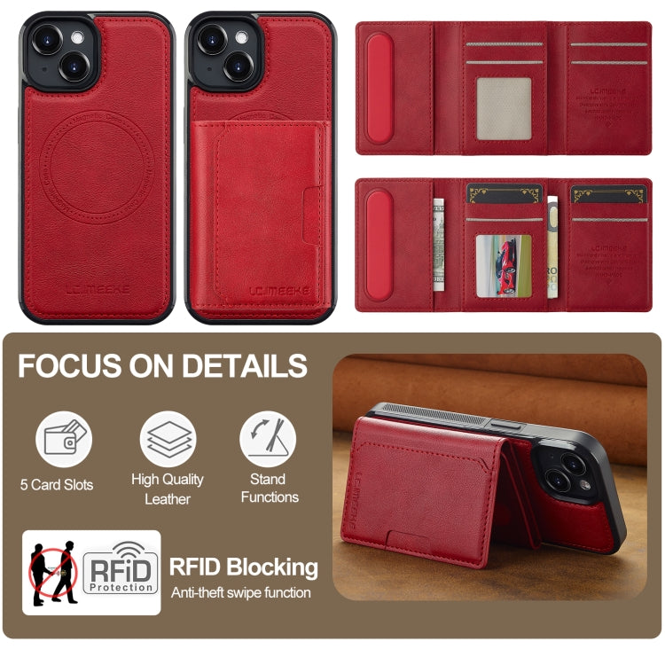 Funda para teléfono Lc.Imeeke Serie L5 con funda para tarjeta RFID desmontable Magsafe para iPhone 14/13 (Roja)