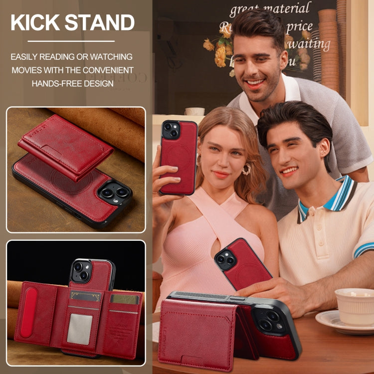 Funda para teléfono Lc.Imeeke Serie L5 con funda para tarjeta RFID desmontable Magsafe para iPhone 14/13 (Roja)