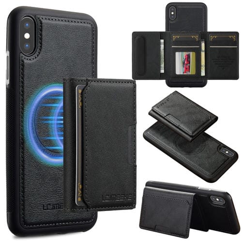 Estuche para Teléfono Lc.Imeeke L5 Series con Funda para Tarjeta Rfid Desmontable Magsafe para iPhone Xs/X (Negro)