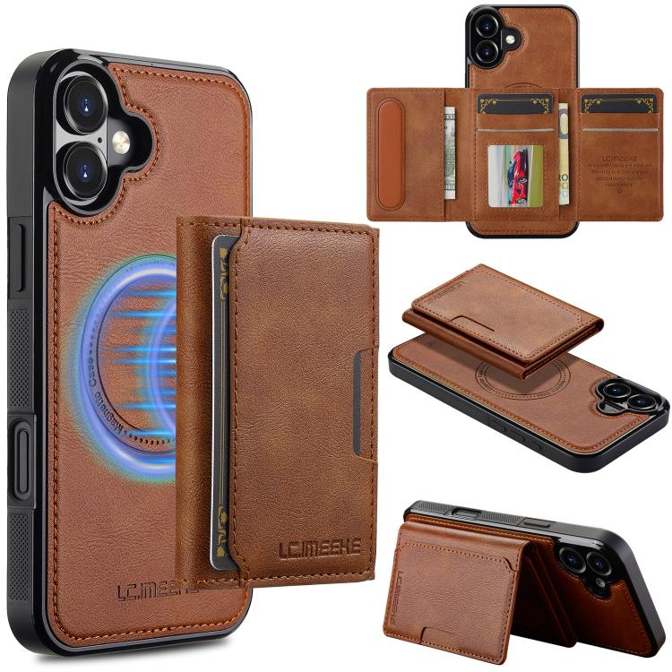 Funda para iPhone 17 LC.IMEEKE L5 con tarjetero RFID desmontable y Magsafe (marrón)