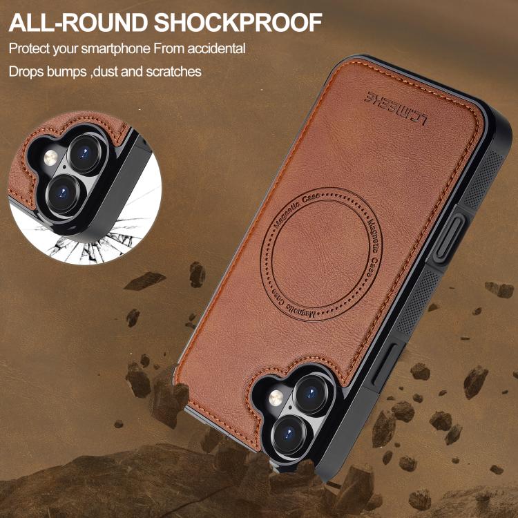 Funda para iPhone 17 LC.IMEEKE L5 con tarjetero RFID desmontable y Magsafe (marrón)