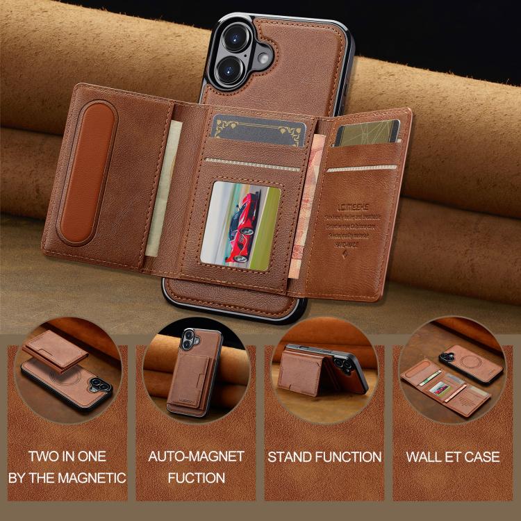 Funda para iPhone 17 LC.IMEEKE L5 con tarjetero RFID desmontable y Magsafe (marrón)