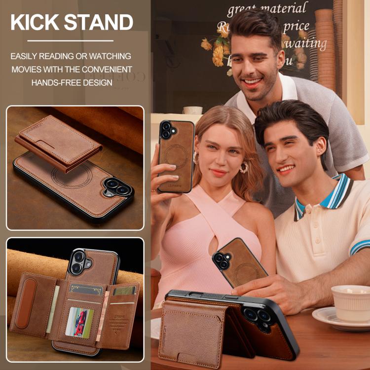 Funda para iPhone 17 LC.IMEEKE L5 con tarjetero RFID desmontable y Magsafe (marrón)