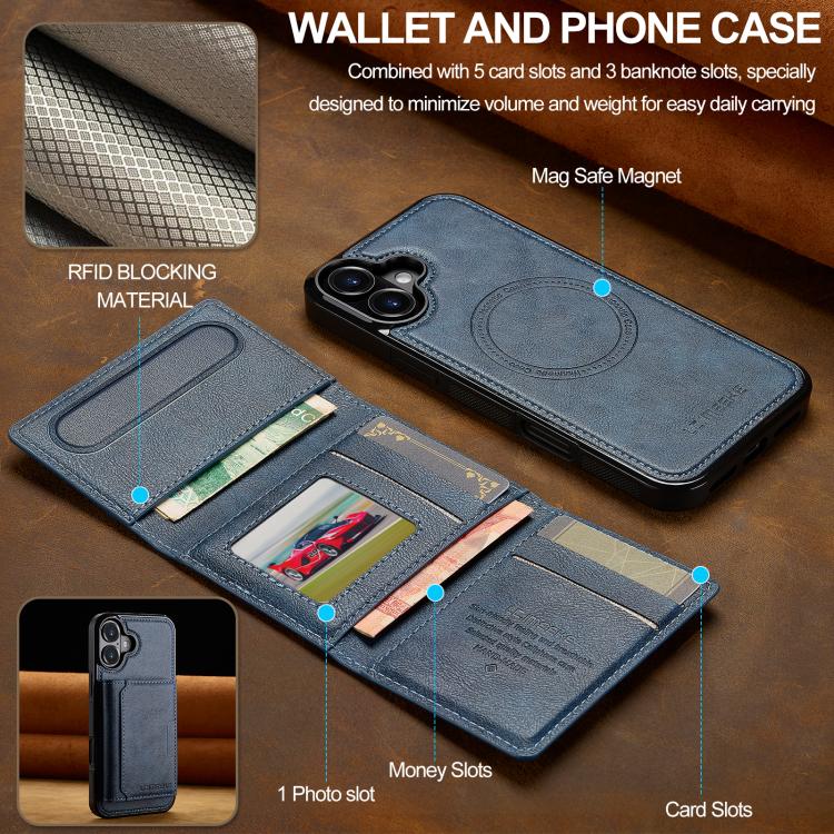 Funda para iPhone 17 LC.IMEEKE L5 con tarjetero RFID desmontable y Magsafe (azul)