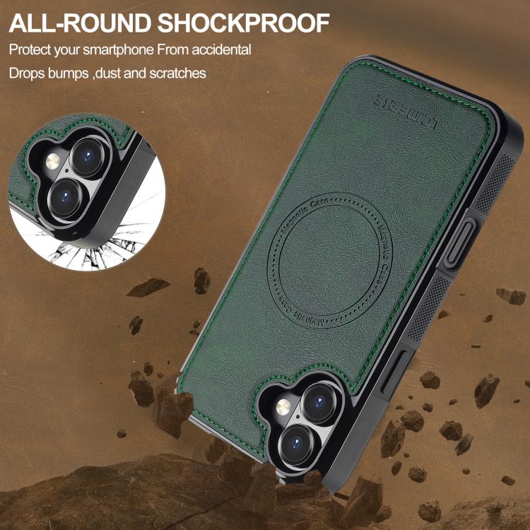 Funda para iPhone 17 LC.IMEEKE L5 con tarjetero RFID desmontable y Magsafe (verde)