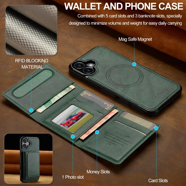 Funda para iPhone 17 LC.IMEEKE L5 con tarjetero RFID desmontable y Magsafe (verde)