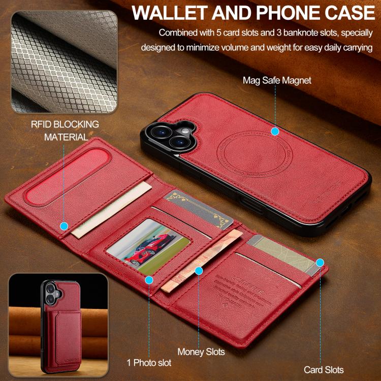 Funda para iPhone 17 LC.IMEEKE L5 con tarjetero RFID desmontable y Magsafe (roja)