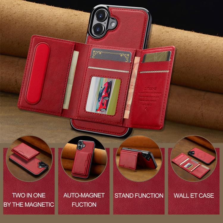 Funda para iPhone 17 LC.IMEEKE L5 con tarjetero RFID desmontable y Magsafe (roja)