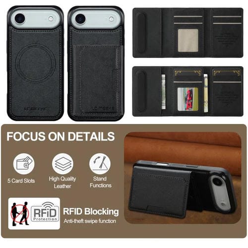 Funda para iPhone 17 Air LC.IMEEKE L5 con tarjetero RFID desmontable y Magsafe (negra)