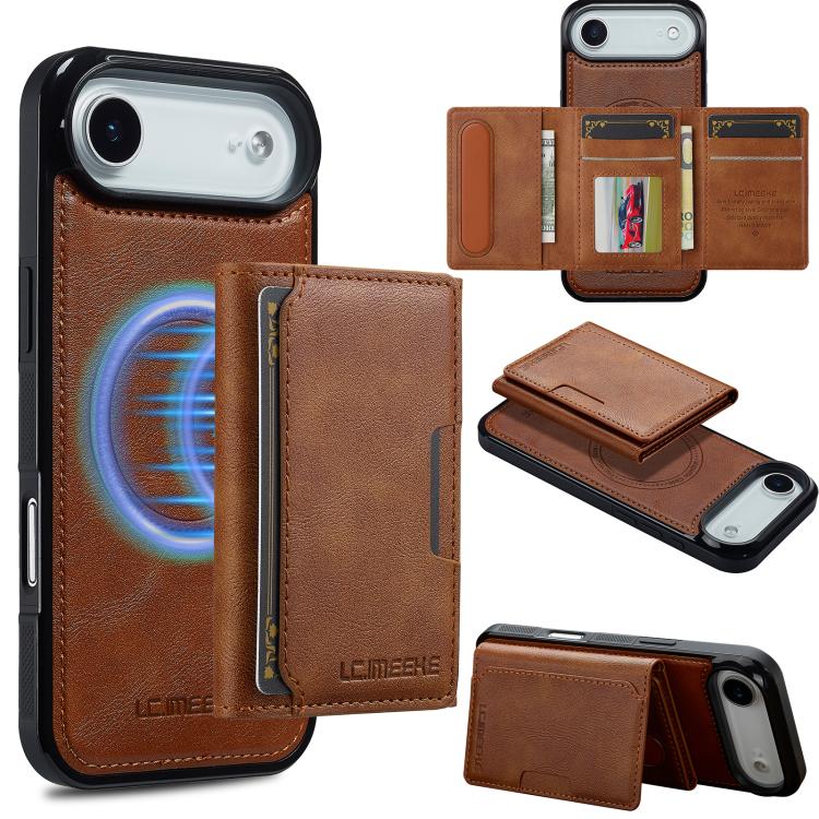 Funda para iPhone 17 Air LC.IMEEKE L5 con tarjetero RFID desmontable y Magsafe (marrón)