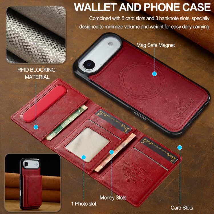 Funda para iPhone 17 Air LC.IMEEKE L5 con tarjetero RFID desmontable y Magsafe (roja)