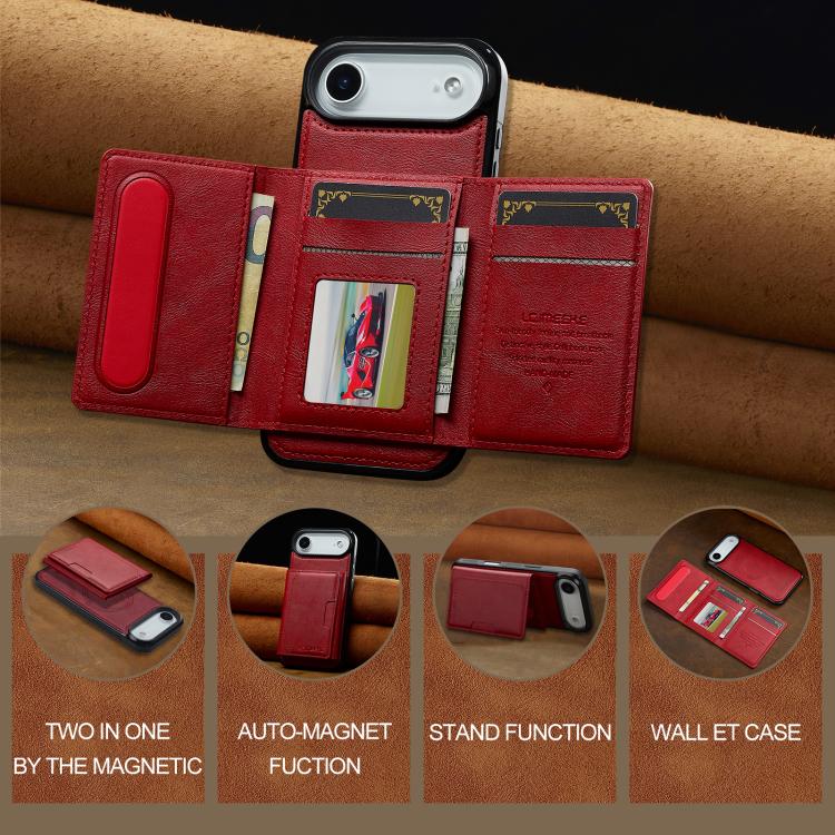 Funda para iPhone 17 Air LC.IMEEKE L5 con tarjetero RFID desmontable y Magsafe (roja)