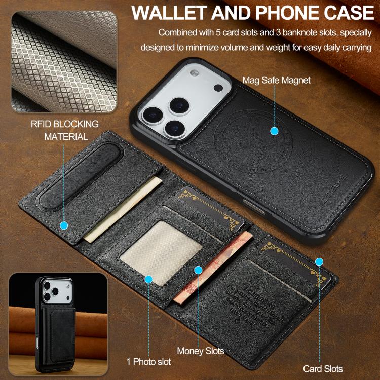 Funda para iPhone 17 Pro Max LC.IMEEKE L5 Series con tarjetero RFID desmontable y Magsafe (negra)