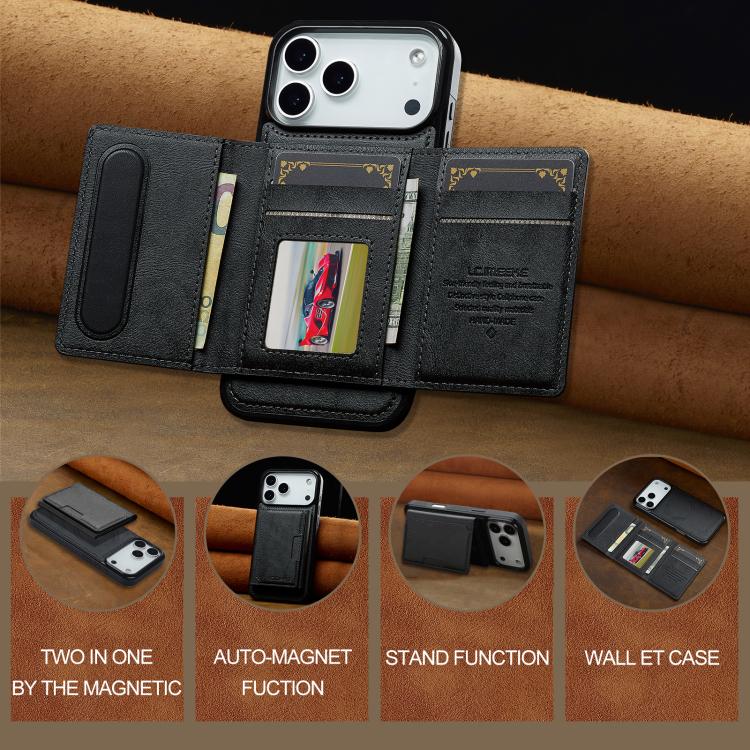 Funda para iPhone 17 Pro Max LC.IMEEKE L5 Series con tarjetero RFID desmontable y Magsafe (negra)