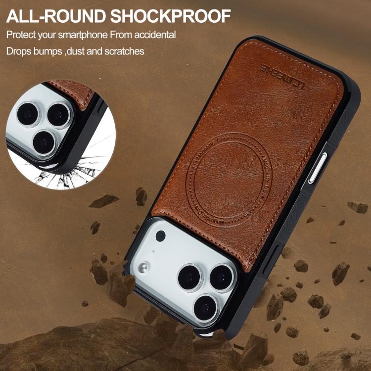 Funda para iPhone 17 Pro Max LC.IMEEKE L5 Series con tarjetero RFID desmontable y Magsafe (marrón)