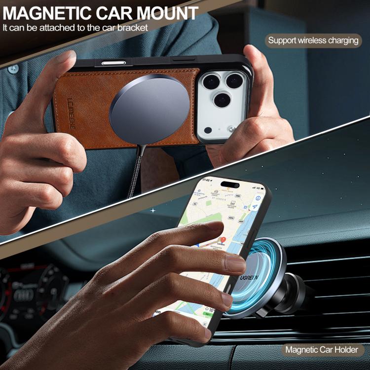 Funda para iPhone 17 Pro Max LC.IMEEKE L5 Series con tarjetero RFID desmontable y Magsafe (marrón)