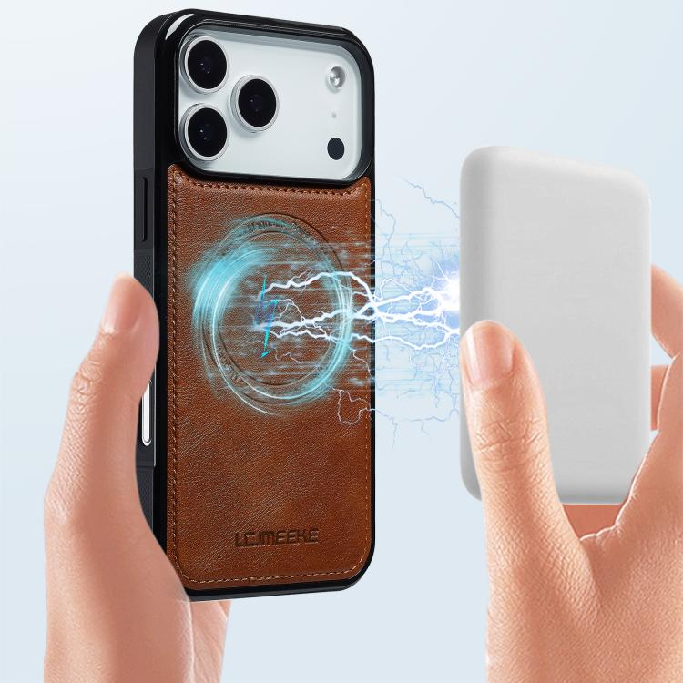 Funda para iPhone 17 Pro Max LC.IMEEKE L5 Series con tarjetero RFID desmontable y Magsafe (marrón)
