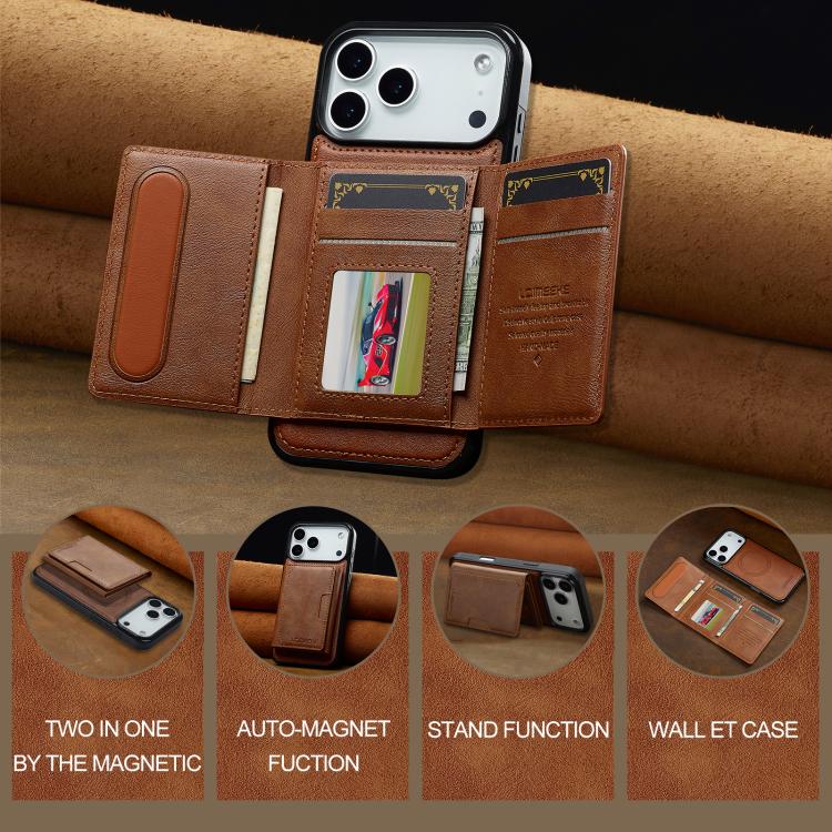 Funda para iPhone 17 Pro Max LC.IMEEKE L5 Series con tarjetero RFID desmontable y Magsafe (marrón)
