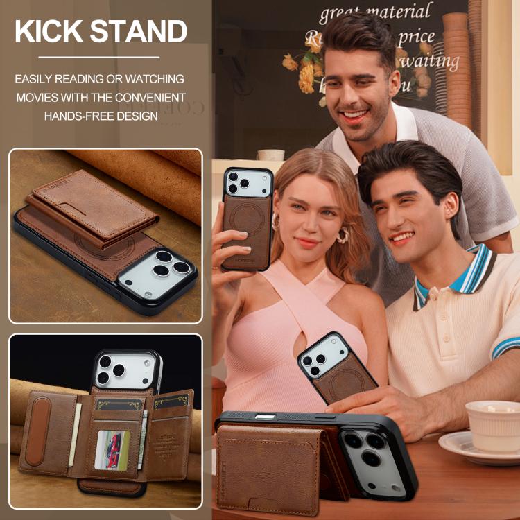 Funda para iPhone 17 Pro Max LC.IMEEKE L5 Series con tarjetero RFID desmontable y Magsafe (marrón)