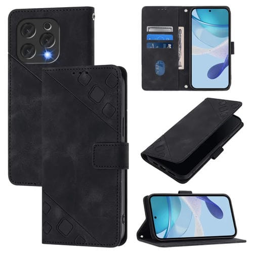 Funda de Cuero con Relieve y Tacto de Piel para Doogee N55 Plus (Negra)