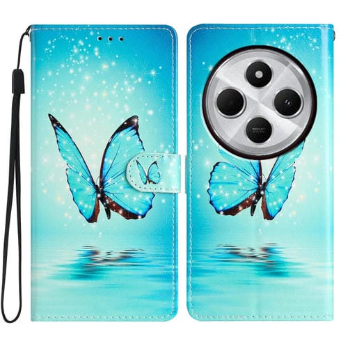 Funda de Cuero con Dibujo de Colores para Redmi A4 5G (Mariposa Azul)