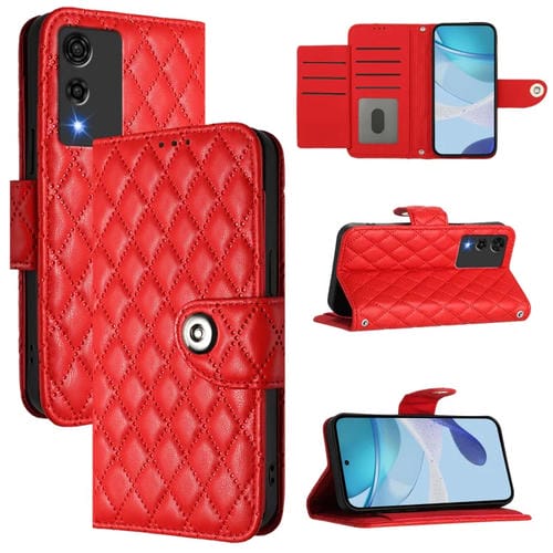 Funda de Cuero con Tapa y Textura Rombal para Cubot A10 con Cordón (Rojo)