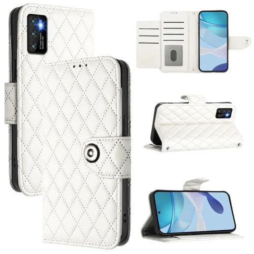 Funda de Cuero con Tapa Textura Rombal para Cubot P50 con Cordón (Blanca)