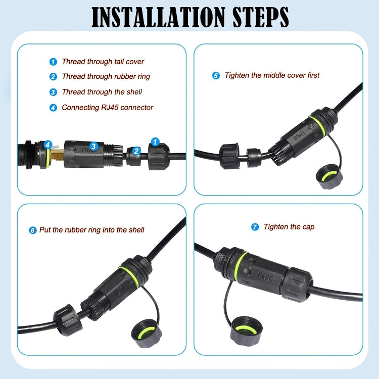 Conector Ethernet RJ45 8P8C Macho a Hembra Cat6 IP68 de 25 cm (Negro)