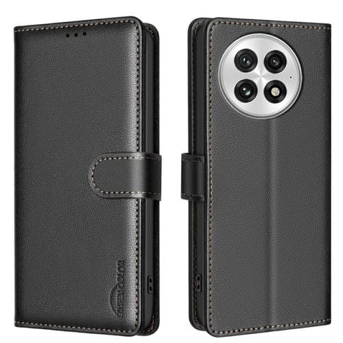 Funda de Cuero Antirrobo con Textura de Lichi para OnePlus 13 (Negra)