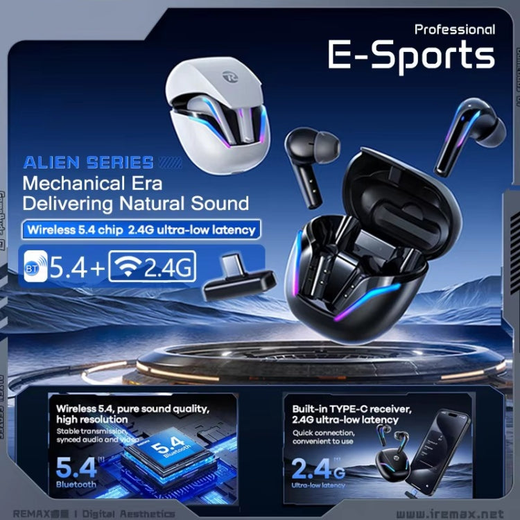 Auriculares inalámbricos Remax Gamebuds G7 2.4G Bluetooth para juegos TWS con luz de respiración (Negro)