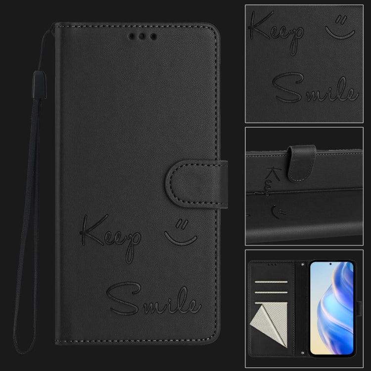 Funda de Cuero Rfid con Relieve Sonriente para Doogee N55 Plus (Negra)