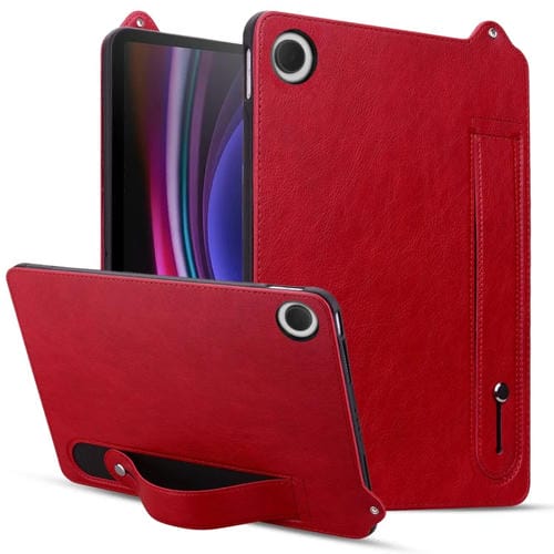 Funda para Samsung Galaxy Tab A9 de Piel Sintética con Parte Trasera TPU y Correa para Muñeca (Roja)