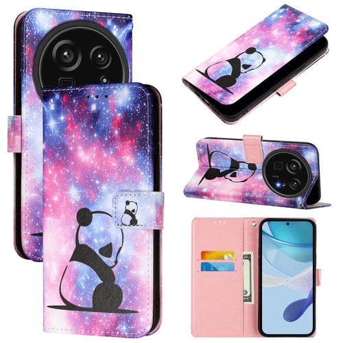 Funda de Cuero para Sharp Aquos R9 Pro Sh-54E con Diseño Panda Bebé (Liso)