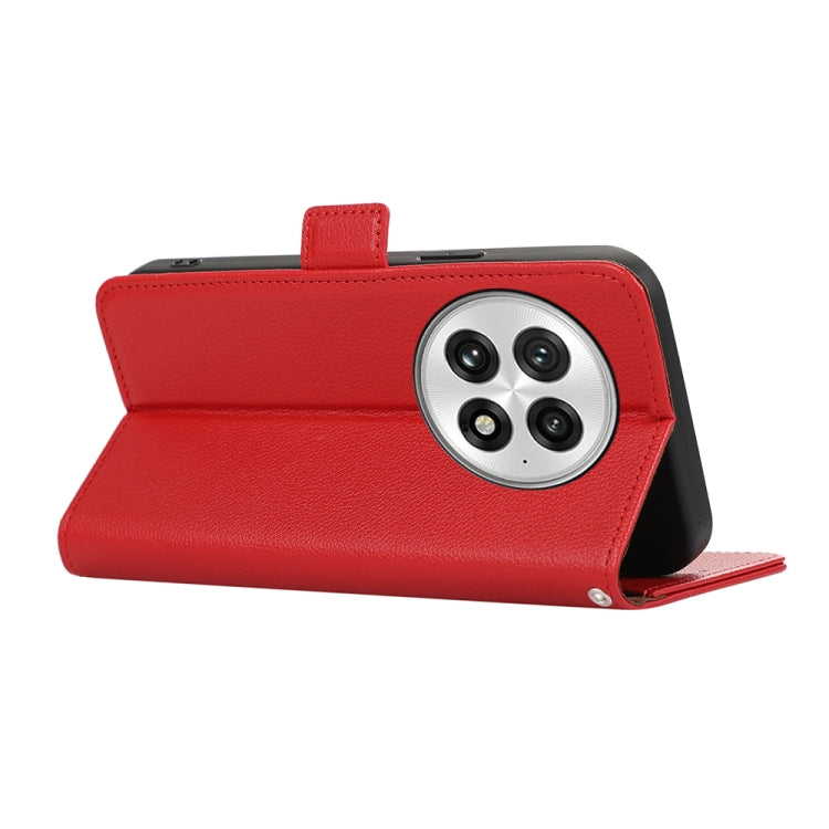 Funda de Cuero con Patrón de Lichi y Cierre Magnético Lateral para OnePlus 13 Abeel (Rojo)