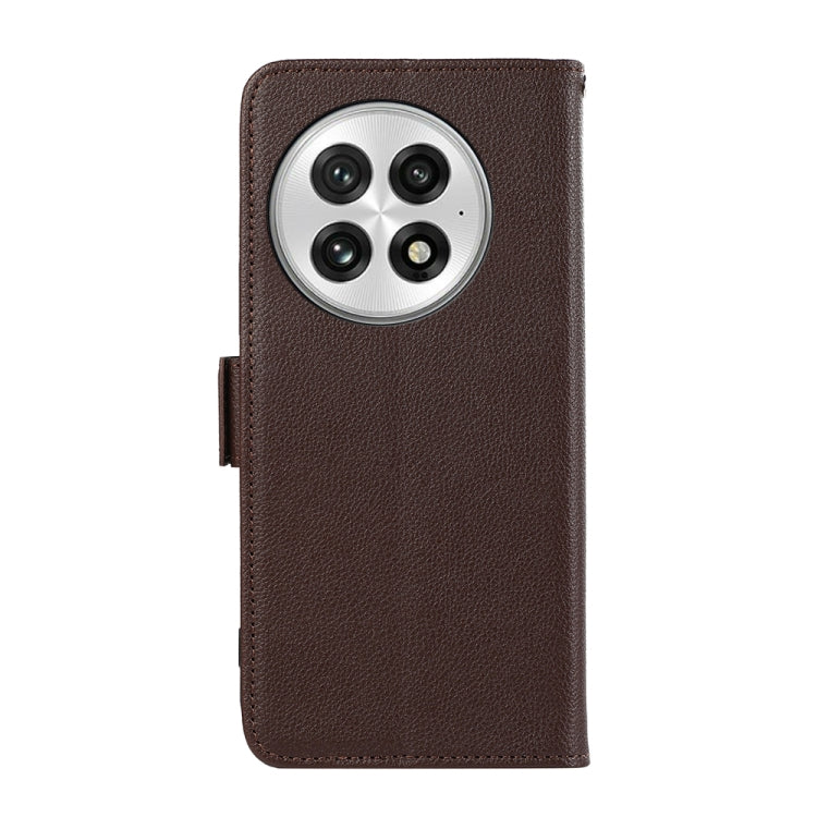 Funda de Cuero con Patrón de Lichi y Cierre Magnético Lateral para OnePlus 13 Abeel (Marrón)