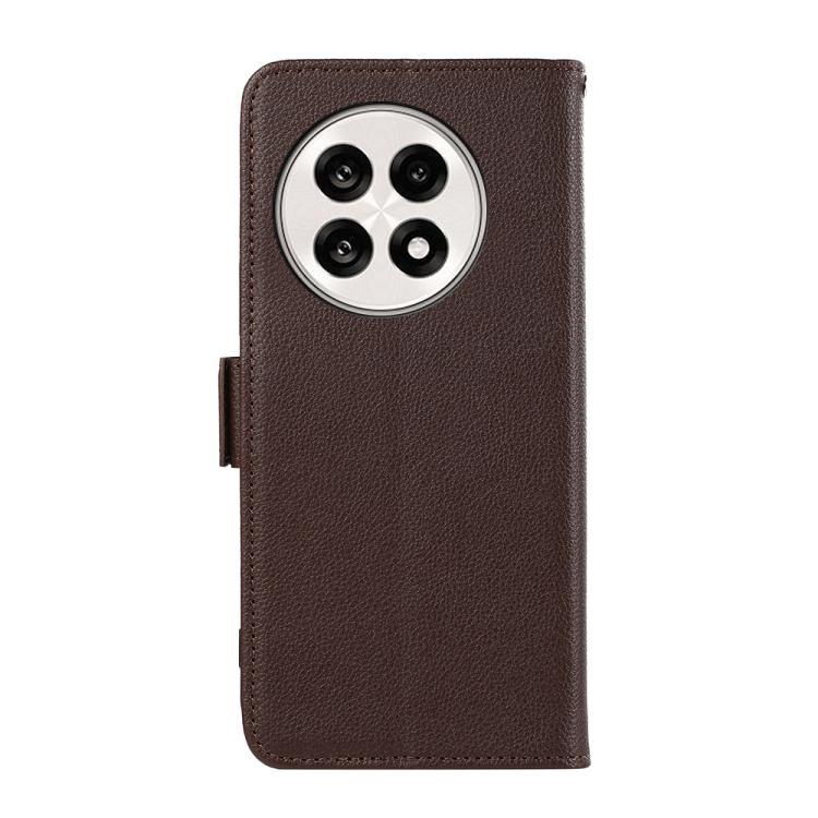 Funda de Cuero con Patrón de Lichi y Cierre Magnético para OnePlus Ace 5 Pro/Ace 5 Abeel (Marrón)