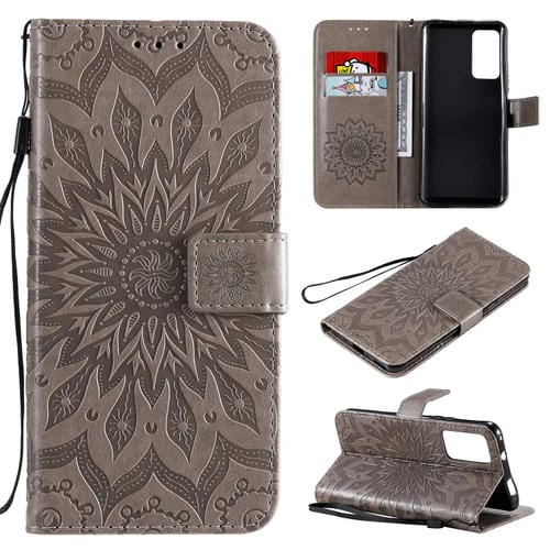 Para Huawei Honor X10 Impresión prensada Patrón de girasol Flip horizontal Funda de cuero PU Soporte y ranuras para tarjetas y billetera y cordón