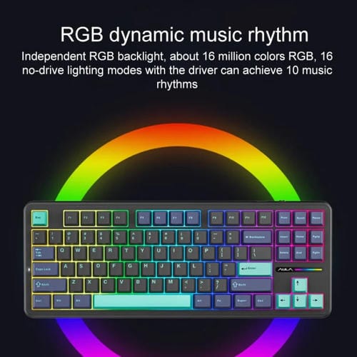 Teclado Mecánico Aula F87 Pro 87 Teclas con Cable, 2,4G y Bluetooth, RGB Personalizado, Eje Madera de Fresno V4