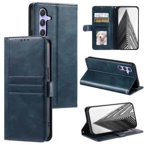 Funda de cuero tipo billetera para Samsung Galaxy A17 5G, sencilla, con capacidad para 6 tarjetas (azul marino)