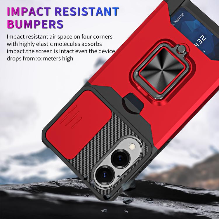 Funda de PC y TPU con ranura para tarjeta y protector de cámara para Samsung Galaxy S25 Edge 5G (roja)