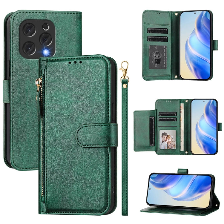 Funda de Cuero con Cremallera y Ranuras para Tarjetas para Doogee N55 Plus (Verde)