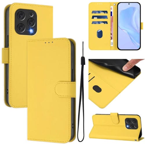 Funda de Piel Sintética con Cordón para Teléfono Doogee N55 Plus (Amarillo Limón)