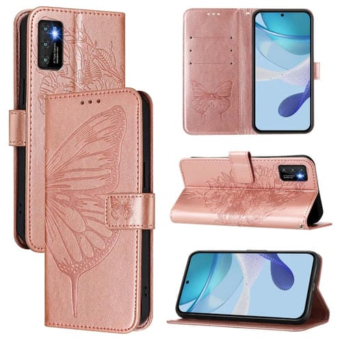 Funda de Cuero Cubot P50 Diseño Mariposa En Relieve (Oro Rosa)