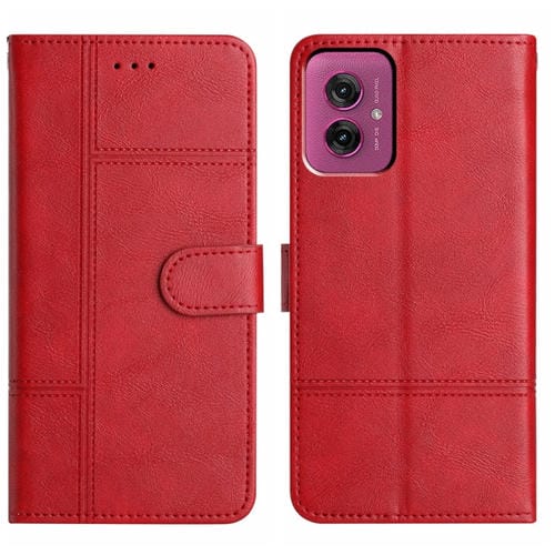 Funda de Cuero con Textura de Piel de Vaca y Costuras para Motorola Moto G55 (Rojo)