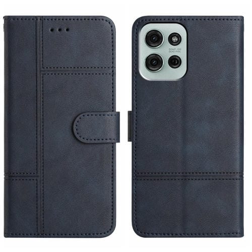 Funda de Cuero Textura Piel de Vaca con Costuras para Motorola Moto G75 (Azul Oscuro)