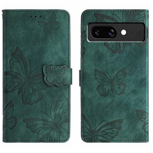 Funda de Piel con Relieve de Mariposa para Google Pixel 9A (Verde)