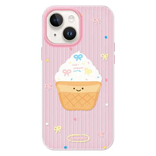 Funda híbrida TPU Policarbonato iPhone 15 Tacto Sedoso (Rosa con Lunares y Helado)